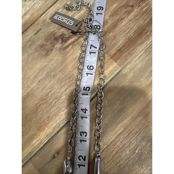 Chicos Blue Green Faux Glass SIlver Tone 18" Long Statement Necklace NEW - Picture 14 of 16